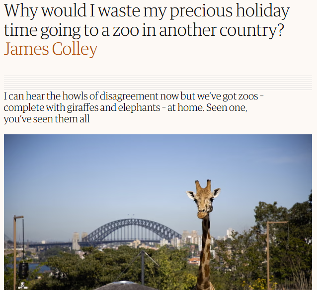 leafzproduction's tweet photo. The Guardian, Right on fuck yourselves for letting this article slide. Ragebait aside, I'd expect an organization focused on providing good and decent news to know the dangers of Anti-Zoo rhetoric especially knowing how important zoos are for conservation and education. https://t.co/Ml8w6Vjmyj