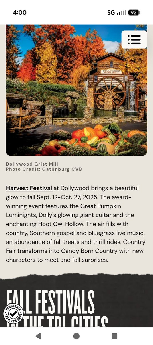 Strvwbvrrymochi's tweet photo. @FreddyLA7 You need to go to the Harvest Festival at @Dollywood It's beautiful and so much fun! The cinnamon bread is heaven in you mouth https://t.co/id749a4u8A