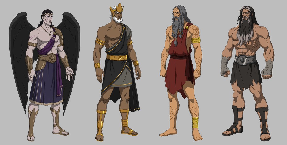 StevenWayneArt's tweet photo. Resharing some of the character designs I did for Netflix’s Blood of Zeus: 

The Curetes Leader, the Amazons, the priestess Theope, and some of the Titans, including Cronos.

#bloodofzeus #greekmythology #characterdesign https://t.co/0J7aEVuxxe
