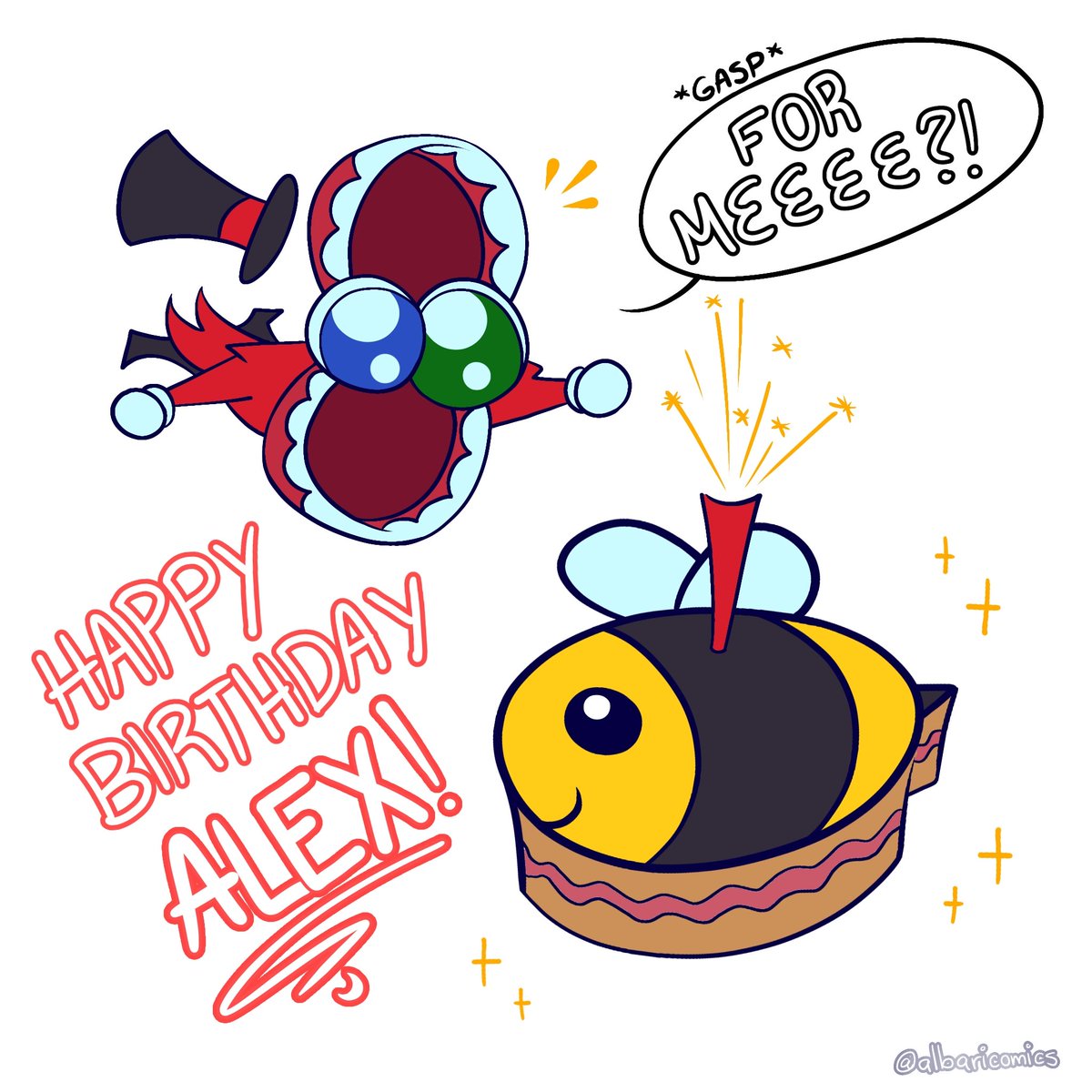 albaricomics's tweet photo. It's the guy's birthdayyy, wish him a happy day! 🐝💖 #alexrochon #caine #tadc https://t.co/gel8ygq5oF
