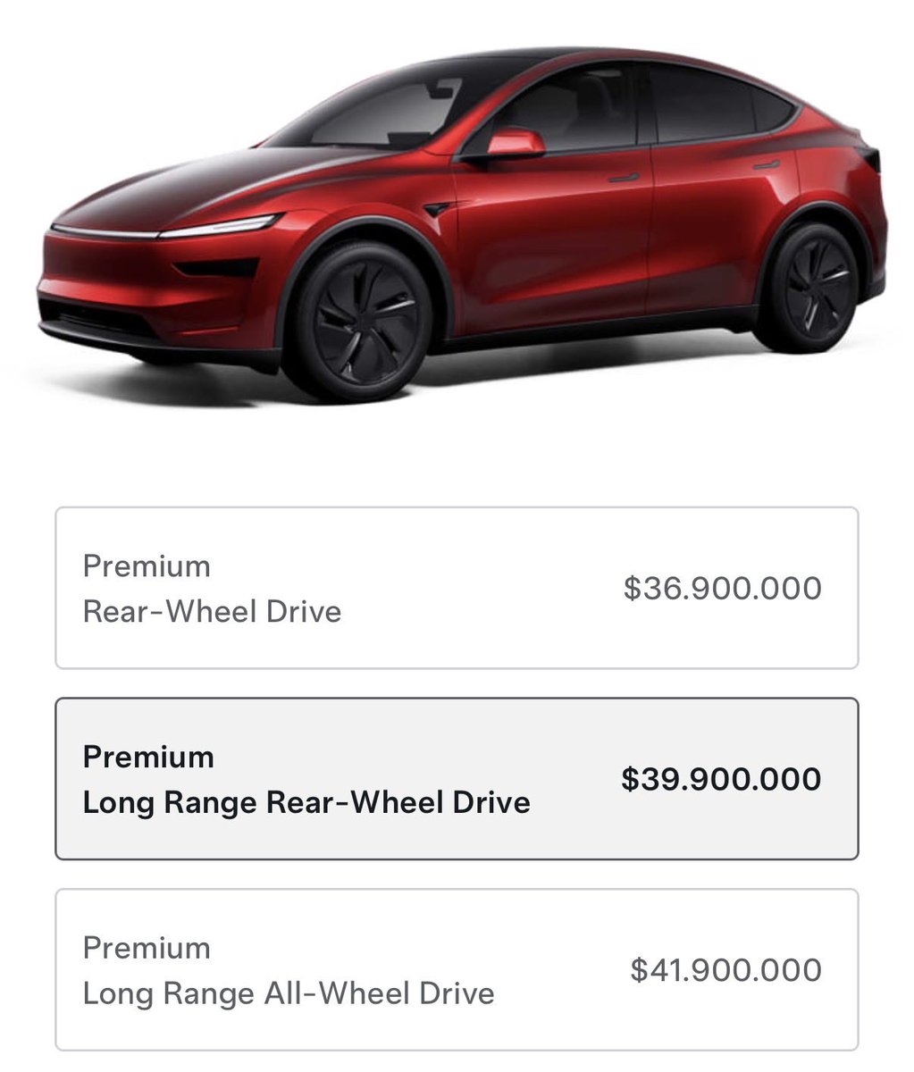 TeslaNewswire's tweet photo. 🇨🇱 Tesla has launched the Model 3 Standard and the Model 3 / Y Long Range in Chile!

Starting prices:
✅ Model 3 Standard: 29,900,000 CLP (~$32,300)
✅ Model 3 Long Range RWD: 34,900,000 CLP (~$37,700)
✅ Model Y Long Range RWD: 39,900,000 CLP (~$43,100) https://t.co/se8X2Mapfk