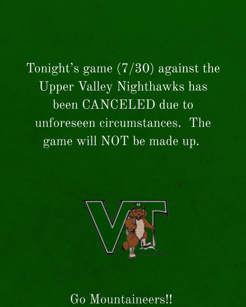 NeersBase's tweet photo. Unfortunate update on tonight’s game.

#neersbase⚾️ | @TheNECBL https://t.co/IIhYwFrLa8