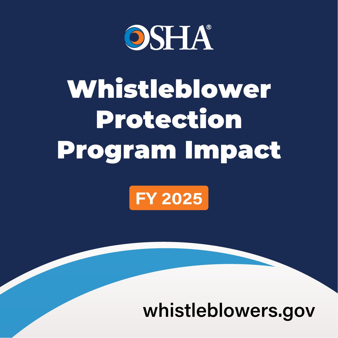OSHA_DOL's tweet photo. On National Whistleblower Day, we’re recognizing the workers who raise safety concerns and the protections that support them. In FY25, OSHA's Whistleblower Protection Program conducted more than 3K investigations and recovered $45M for workers. https://t.co/GjQ6MPZrwy https://t.co/Bi6s4ZJ2Rq