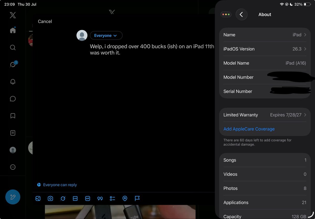privacy11_'s tweet photo. Welp, i dropped over 400 bucks (ish) on an iPad 11th gen. It was worth it. https://t.co/OHF2AtMovr