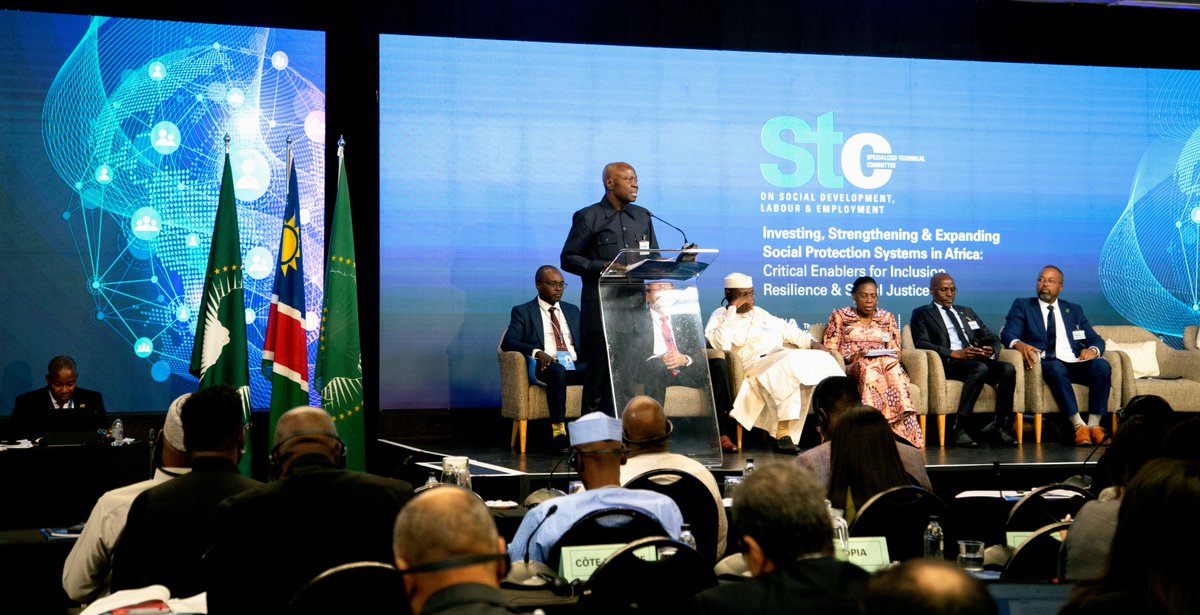 iloharare's tweet photo. . Today the @ILO Director General @GilbertFHoungbo addressed the @_AfricanUnion Ministerial Segment of #STCSDLE6ย in Windhoek ๐ณ๐ฆ, with a message for African Governments to invest more in #SocialProtection @_AfricanUnion @ILOAfrica @NamPresidency @MOJLRNAM @UNNamibia @ILOAfrica https://t.co/Rcb5QJ1OB5