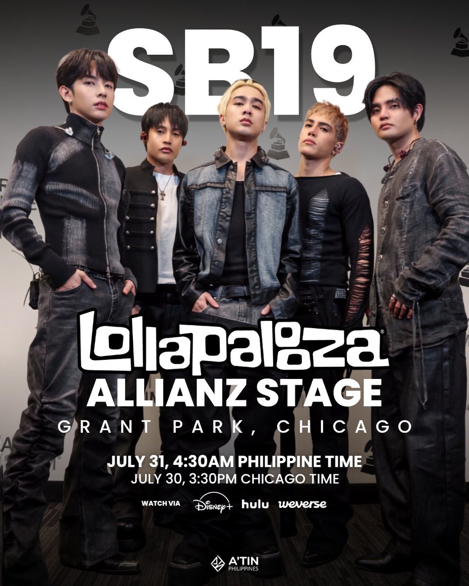 SB19_ATINph's tweet photo. Let's celebrate the journey of SB19 and the road they took to get here. Their historic #Lollapalooza stage is just the beginning! The world will know your name, SB19! 🌐🇵🇭

Drop tags from wherever you are and let's party! 🙌

SB19PALOOZA FESTIVAL
@SB19Official #SB19
#SB19atLollapalooza