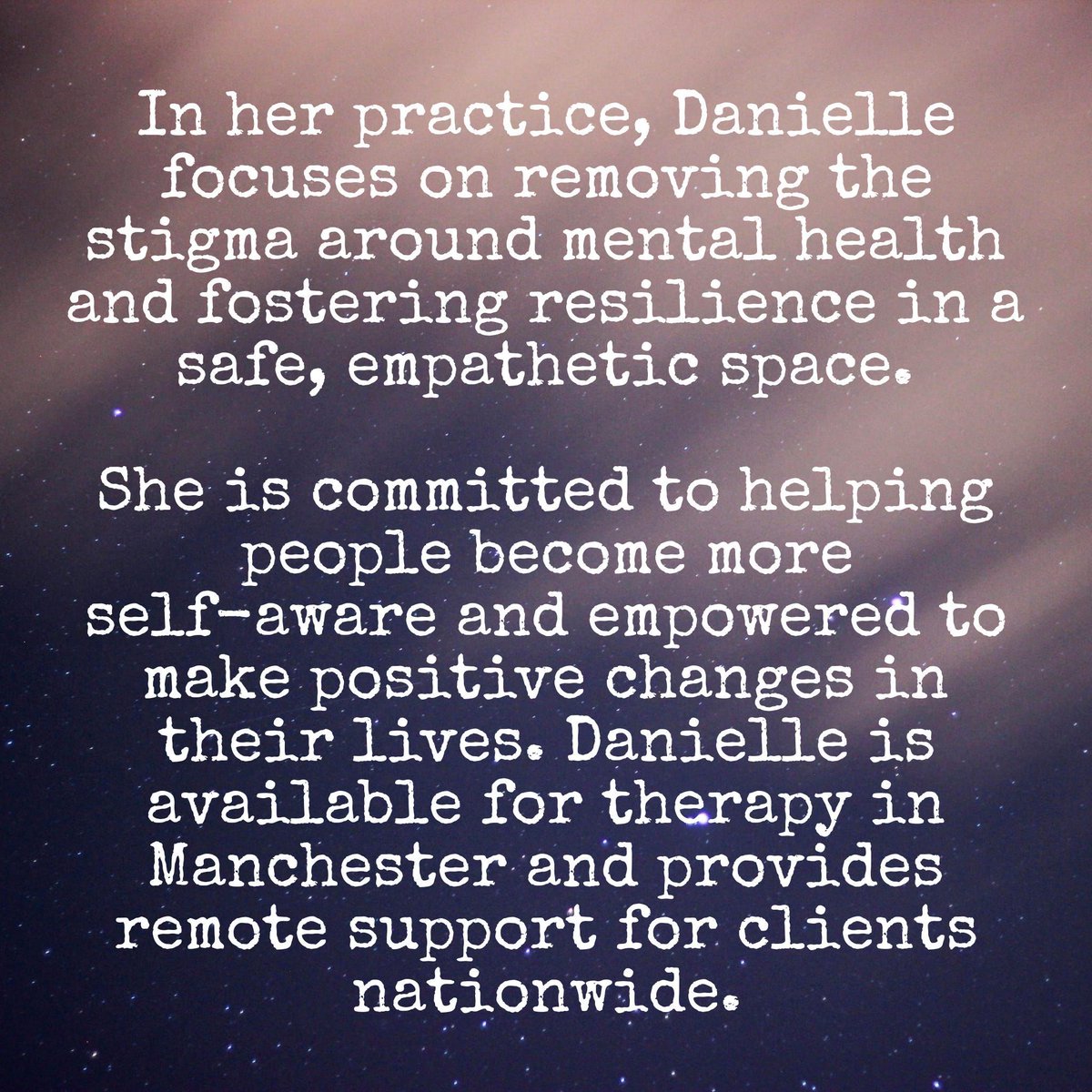 MHTherapyHub's tweet photo. The Mill Hill Therapy Hub is delighted to welcome psychotherapist Danielle Morley! 🌟🛋️✨ 
Danielle adopts an integrative approach combining person-centred counselling &amp; CBT. She practises in Manchester &amp; is available for online sessions nationwide. 🏙️💻🌿 https://t.co/itF7AUvUhL