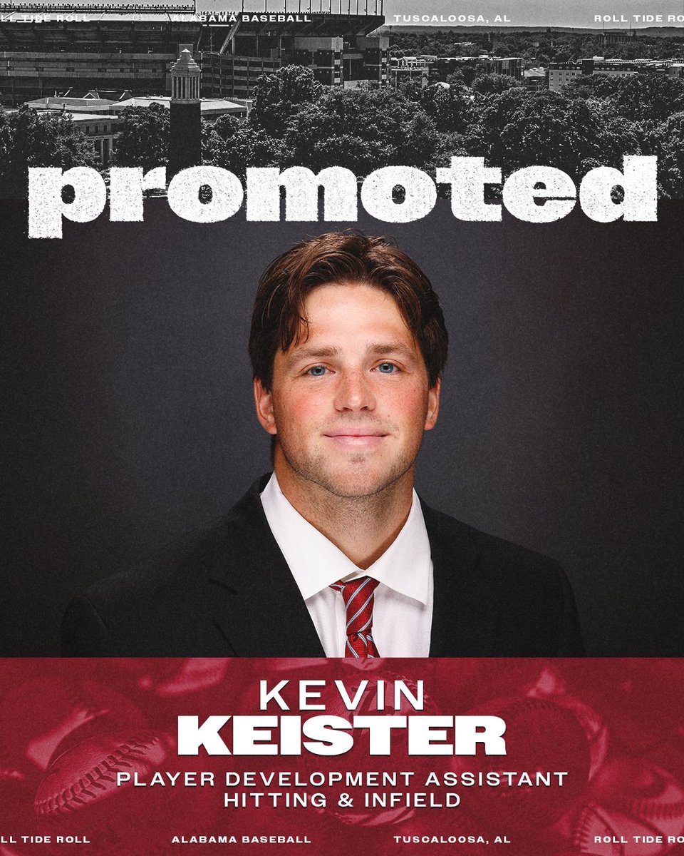 AlabamaBSB's tweet photo. More staff news...

After serving as a graduate assistant the past two seasons, Kevin Keister has been elevated to a new role as a Player Development Assistant!

#RollTide https://t.co/h31DFvs0B4