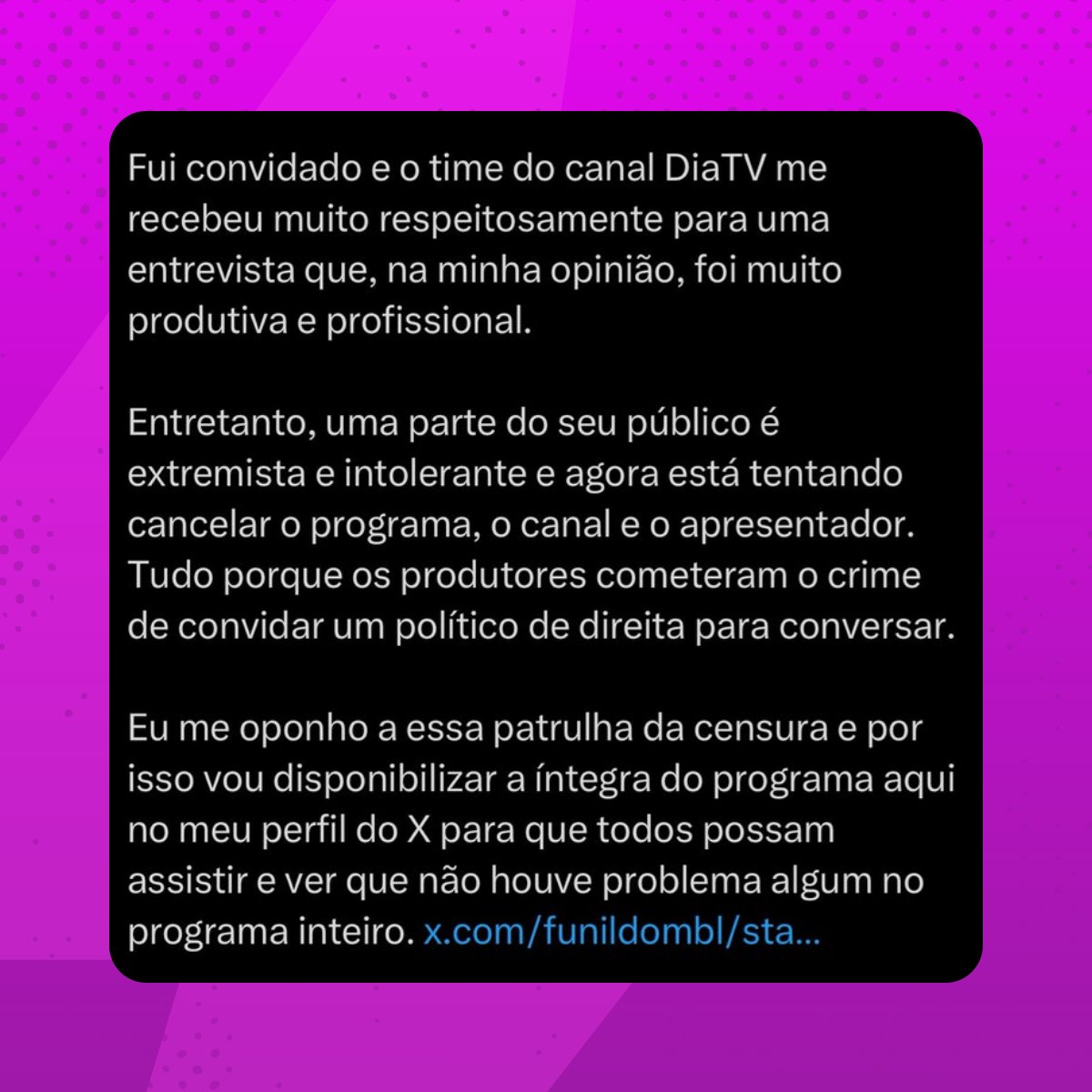 poptime's tweet photo. Deputado anti-LGBTQIAP+ afirma ter sido CENSURADO após ter entrevista exibida pela DiaTV excluída do canal.

O dito cujo tenta montar uma narrativa de "oprimido" por parte da comunidade. https://t.co/qVfc9px5IL