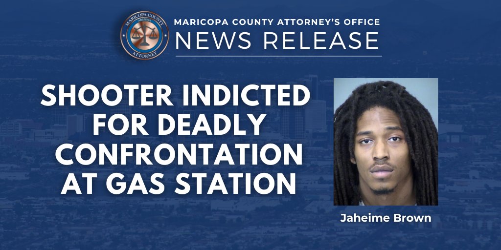 marcoattorney's tweet photo. Jaheime Brown* has been indicted for killing a man outside of a gas station in Phoenix. Brown is being held on a $1 million cash bond.  

Read more about this case here: https://t.co/PIzI2caa4g

*A criminal charge is merely an accusation, and the defendant is presumed innocent until and unless proven guilty.