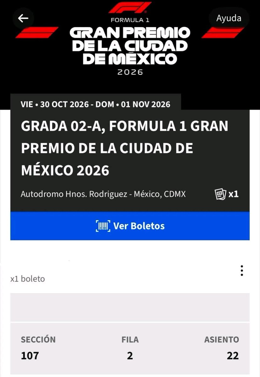 amazingliam09's tweet photo. Hermanos estoy vendiendo mi boleto para el Gp de México 2026 en grada 2A
Interesados mándenme dm o comenten la publicación, lo estoy dando al precio que me costó https://t.co/w6RkIWAB5C
