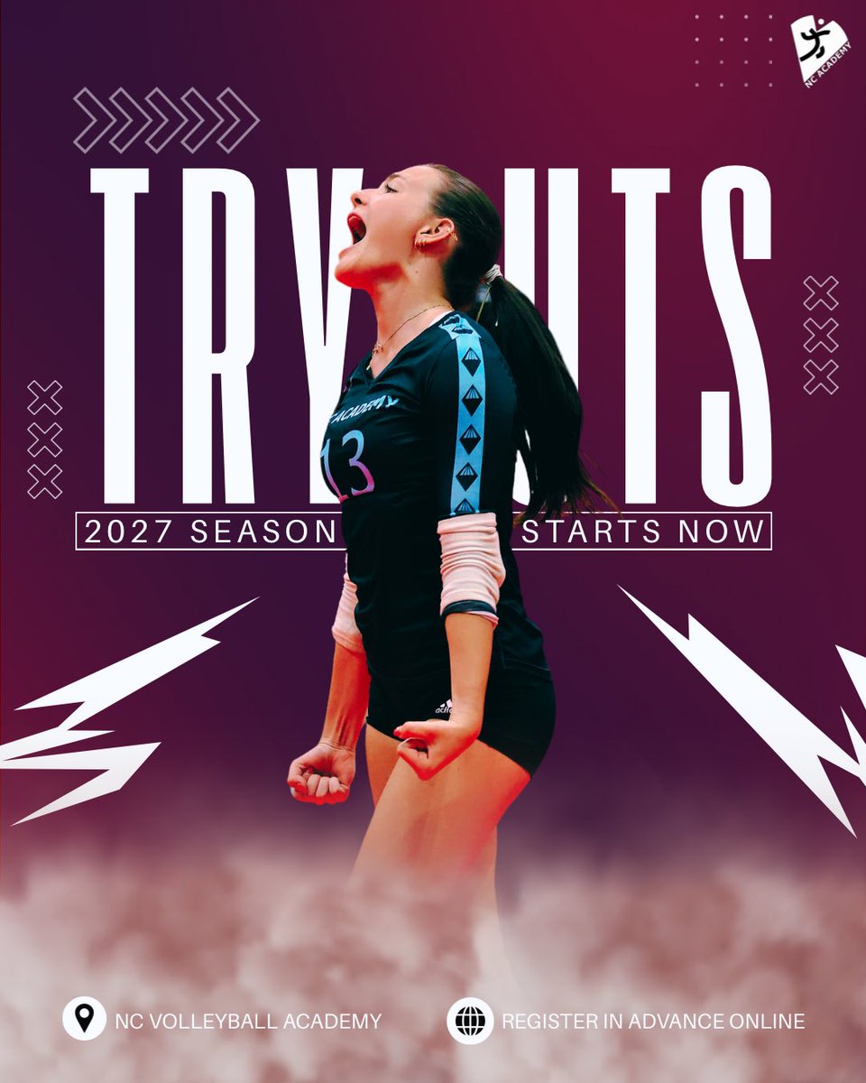 NCAcademyVB's tweet photo. Tryouts start NOW starting with 17/18’s tonight and the remainder of our age groups over the weekend.

We look forward to getting to meet you and have you showcase your skills throughout this process. See you soon 👀 and find out #whyncacademy for the 2️⃣0️⃣2️⃣7️⃣ season! https://t.co/LB4i7cjQG2