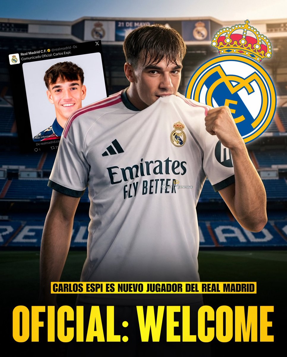 AdriRM33's tweet photo. 🚨 CARLOS ESPÍ, NUEVO JUGADOR DEL REAL MADRID.

BIENVENIDO AL MEJOR CLUB DEL MUNDO.

FICHAJAZO EN MAYÚSCULAS 😍 https://t.co/CZnktQlxbq