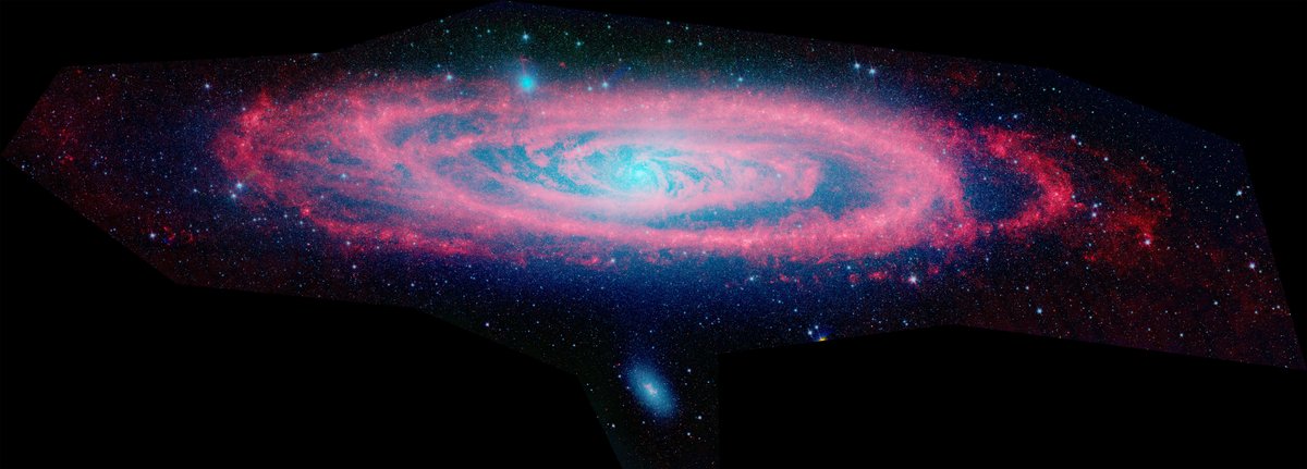 FansOfAPOD's tweet photo. This wide, detailed Spitzer Space Telescope view features infrared light from dust (red) and old stars (blue) 
See more: https://t.co/vPIo1DKQUJ https://t.co/mIJjV3NrKA