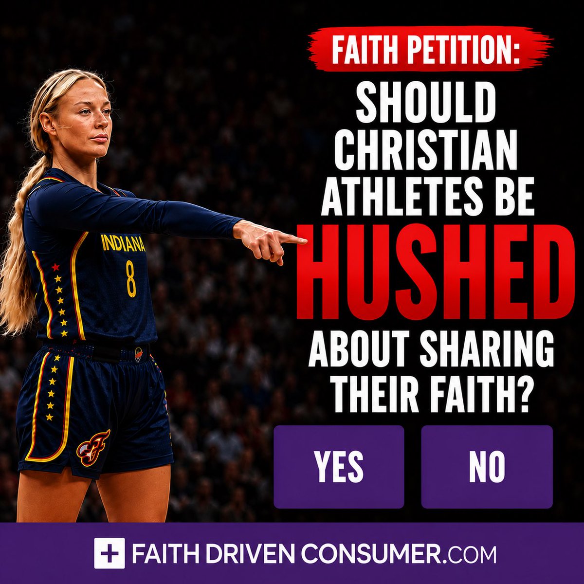 FaithConsumer's tweet photo. “Sometimes they want to hush you.”

That’s how Indiana Fever guard Sophie Cunningham described what it’s like to openly live out her Christian faith in the WNBA. Shortly after publicly sharing her baptism and living her faith openly, she came under criticism for defending girls’ sports.

Faith-driven athletes should never be hushed from openly living out their faith and convictions.

Stand with faith-driven athletes and fans like Sophie by adding your voice to the petition below, calling on professional sports organizations like the WNBA to welcome, embrace, celebrate, and affirm people of faith: Sign the petition: https://t.co/HikmdWpf9u