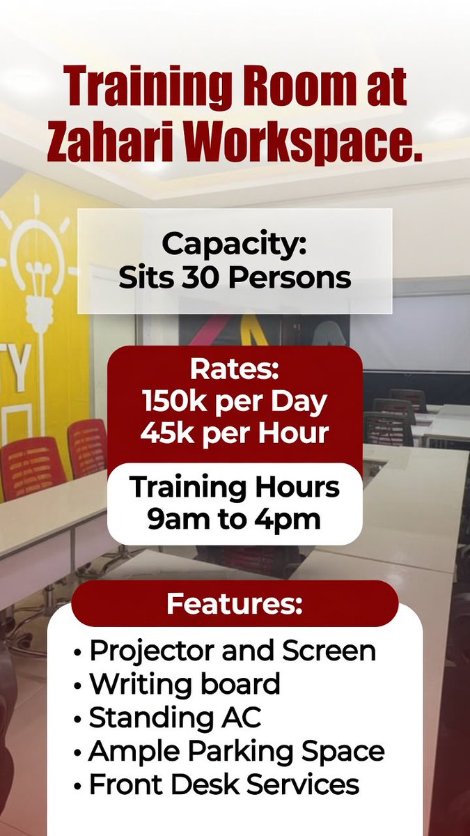 zahariworkspace's tweet photo. Need a Professional Workspace in Lekki?

Skip the distractions and work from a space designed for productivity.

✔️ Hot Desks from ₦4,800/day
✔️ Reliable Power
✔️ High-Speed Internet
✔️ Meeting Rooms & Private Offices

🕘 9:00 AM – 4:00 PM

📍 Plot 15, Orchid Road, by Chevron Toll Gate, Lekki

📞 Call/WhatsApp: 07072093669

Your next productive workday starts here.