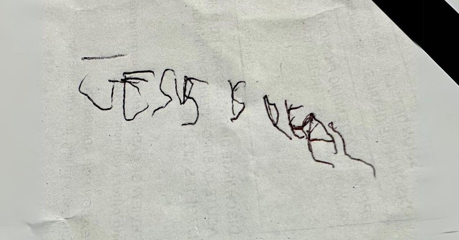 trad_west_'s tweet photo. Boy wrote "Jesus is REAL" before he passed away

His father shared on social media "Before my son Jonathan was resuscitated.. he signalled to me as if he is seeing someone.. but i can't understand him.. so i gave him a paper and a pen to write down what he wants to tell me.. but i couldn't read his writing.. he is so weak already and shaking and can't hold the pen properly.. but before the nurses called code blue.. he was able to write this Jesus is real.. and it amazed me because it is so clearly readable.. and i believe he saw Jesus coz Aidy my wife seen a bright light.. and a hand holding my son ascending.. and he was smiling."