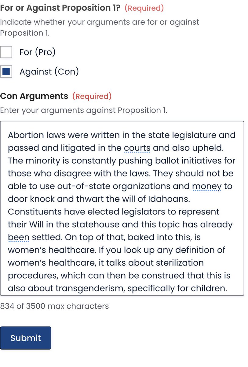 RogueLou18's tweet photo. 🗣️ Action item Idaho:

Everybody go fill this out on SOS site against proposition one. 

Today is last day. 

No abortion. No transing kids. 

👇👇👇
https://t.co/6Vv1IAhndI https://t.co/58JoIlFShU