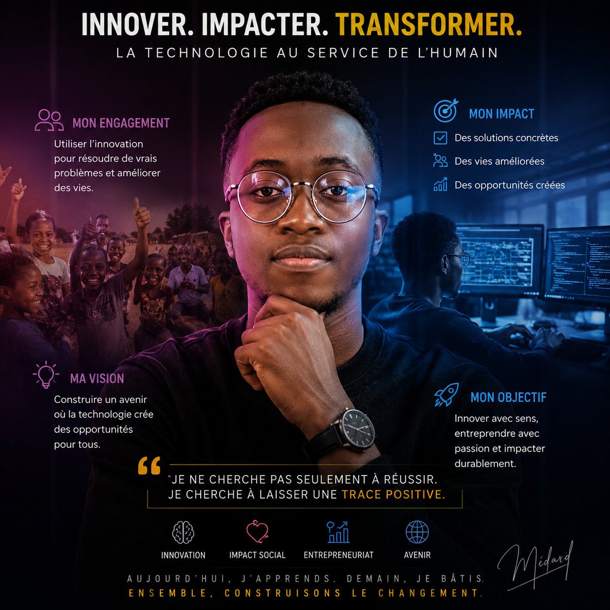 Medard_Maka's tweet photo. Chaque grande transformation commence par une idée et le courage de la concrétiser.

Je suis convaincu que la technologie doit être un outil au service des populations. Mon engagement est de développer des solutions innovantes capables de répondre aux défis de notre époque : santé, sécurité, inclusion et développement.

Mon impact ne se mesure pas uniquement par les projets que je crée, mais par les problèmes que je contribue à résoudre, les opportunités que j'ouvre et les vies que j'aide à améliorer.

Construire l'Afrique de demain n'est pas une ambition, c'est une responsabilité.
@WHOAFRO @Innov_Medicine @ocsbLead @Shi4Tech @AfricaFactsZone @MinEmploiTraRDC