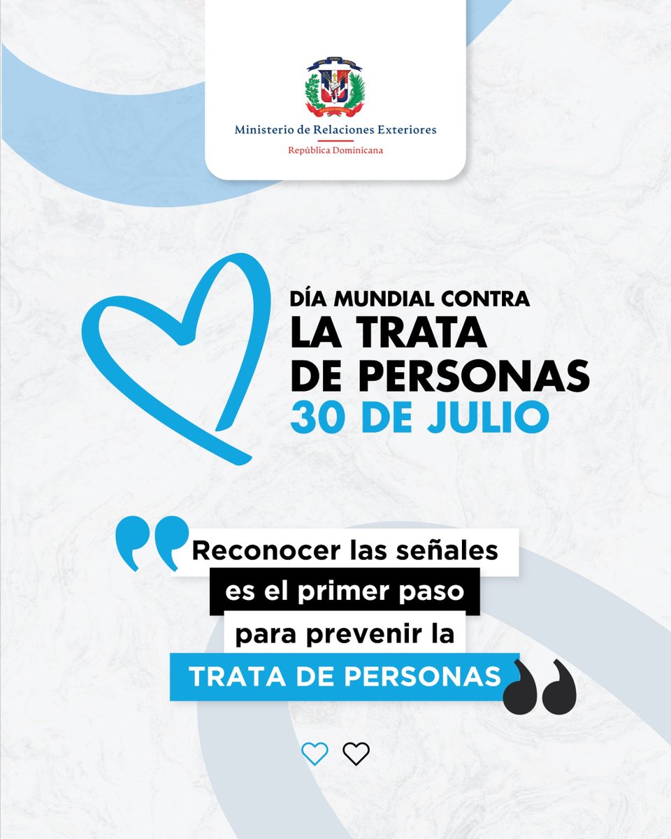 RDenSantaSede's tweet photo. Una estafa puede ser el primer paso hacia una red de trata de personas.

Hoy #DíaMundialContraLaTrataDePersonas, reafirmamos nuestro compromiso con la prevención y protección de los dominicanos, dentro y fuera de República Dominicana.

Denuncia en: Buzones Virtuales del @MIREXRD https://t.co/KlmltlHi4O