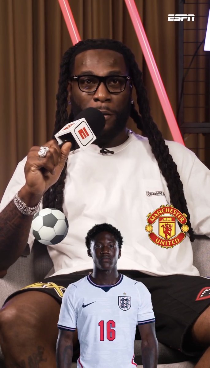 MUFCScoop's tweet photo. Burna Boy:

Best football club? “Manchester United”

Best Manchester United player: “Kobbie Mainoo”

[espn]

#MUFC https://t.co/fmzb49BdEC