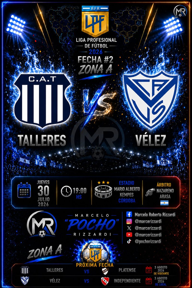 marcerizzardi's tweet photo. TORNEO CLAUSURA (Fecha 2️⃣) Por la Zona 🅰️ desde las 19 hs en Córdoba #Talleres vs #Vélez 🔵 Por la Zona 🅱️ en Mendoza también a las 19 hs #IndependienteRivadavia (Mza) vs #Huracán https://t.co/9z5ywWMcLM