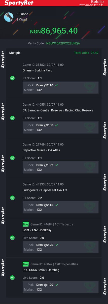 Ten_in_1's tweet photo. Live draw
6/6
@officialmoore7 
@lekan_mark 
@isthaths 
@BodmaxTips 
This aforementioned bosses make una abge give us complete 6/6 this weekend https://t.co/vdoTyvl6nd