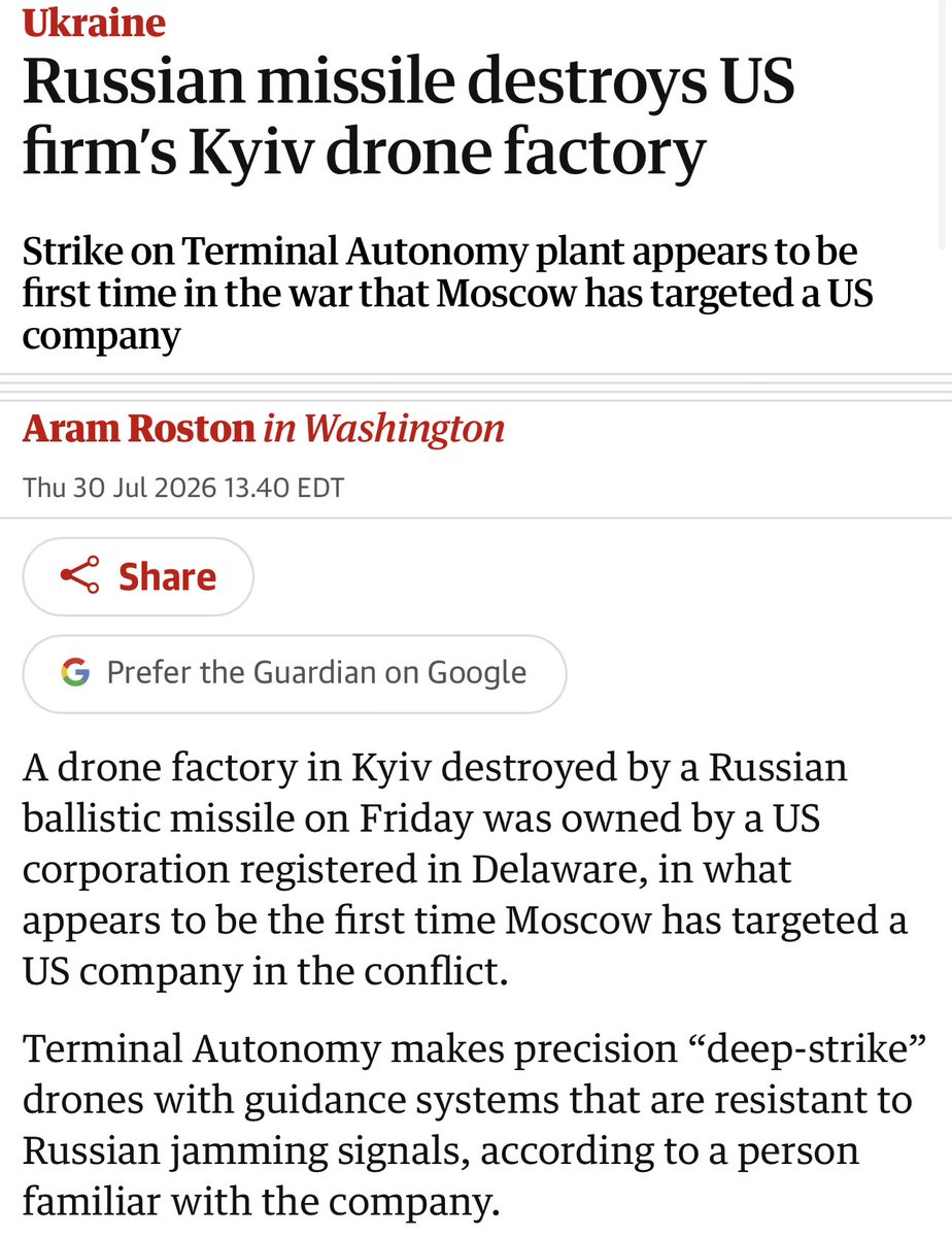 Project_Mewtwo's tweet photo. Russia hit a US drone factory in Kyiv… https://t.co/AnhyZqK3eX