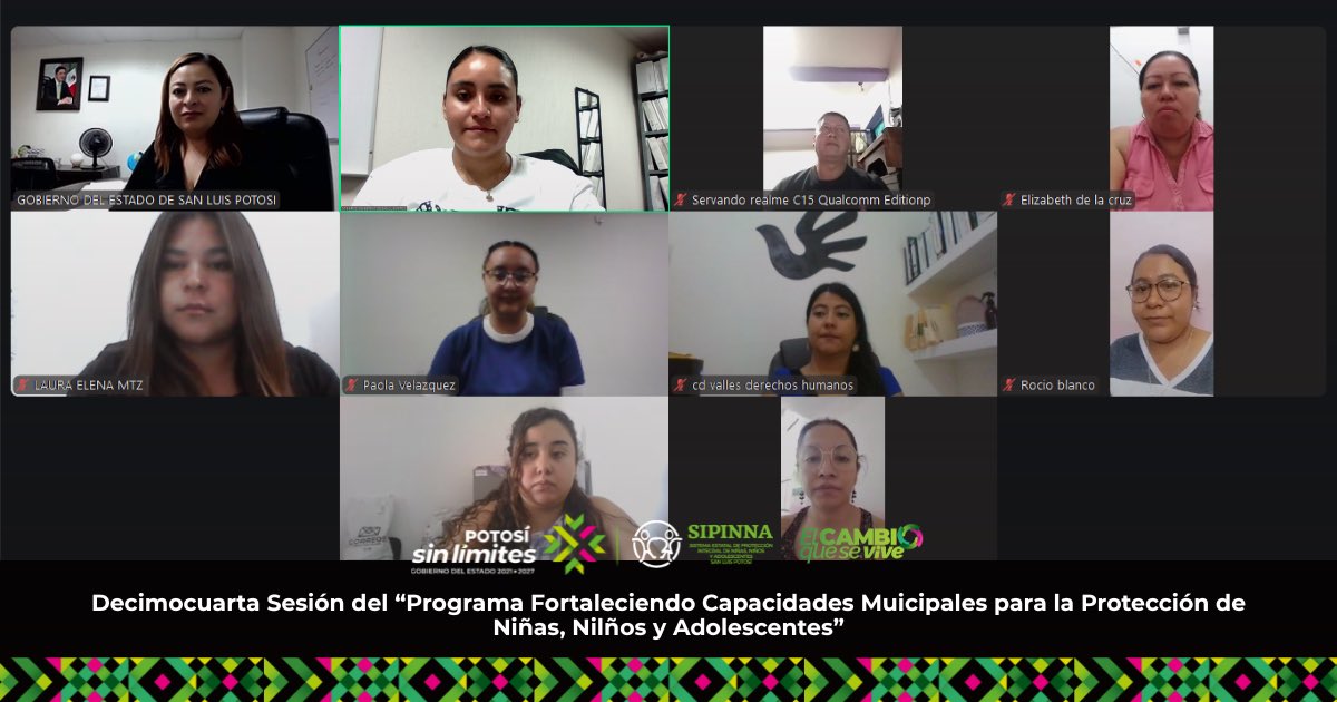 SipinnaSlp's tweet photo. El día de hoy, se llevó a cabo la decimocuarta sesión del "Programa Fortaleciendo Capacidades Municipales para la Protección de NNA", con el tema "Prevención de Adicciones y Riesgos Digitales en Niñas, Niños y Adolescentes". 

#DerechosdeNNA
#PotosíSinLímites
#SIPINNASLP https://t.co/WLrxbFQU2t