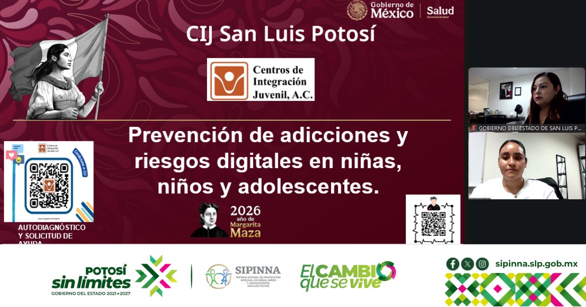 SipinnaSlp's tweet photo. El día de hoy, se llevó a cabo la decimocuarta sesión del "Programa Fortaleciendo Capacidades Municipales para la Protección de NNA", con el tema "Prevención de Adicciones y Riesgos Digitales en Niñas, Niños y Adolescentes". 

#DerechosdeNNA
#PotosíSinLímites
#SIPINNASLP https://t.co/WLrxbFQU2t
