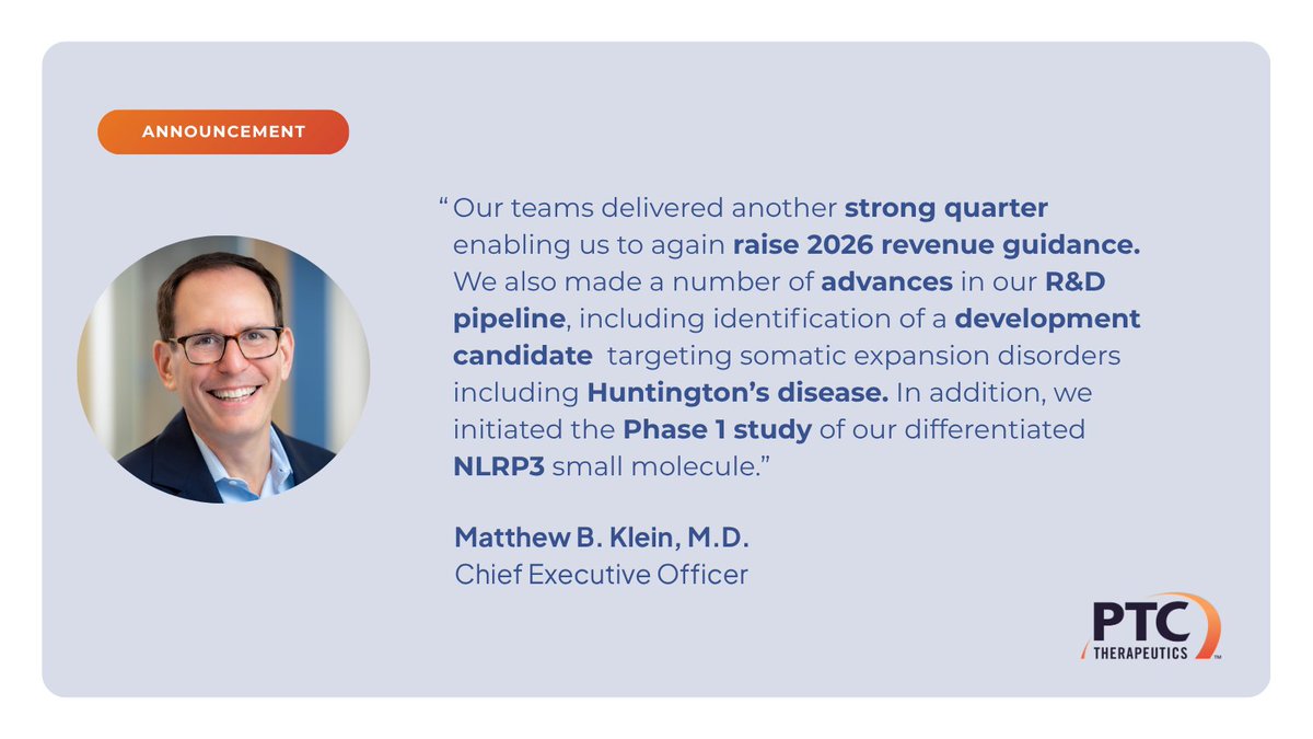 PTCBio's tweet photo. Today we announced our Q2 2026 financial results, highlighting strong commercial momentum with accelerating global uptake of our treatment for PKU. Learn more in our press release: https://t.co/UyYhlTlfBZ | Webcast: https://t.co/UGR3VAvAvo https://t.co/35C60kn1K0
