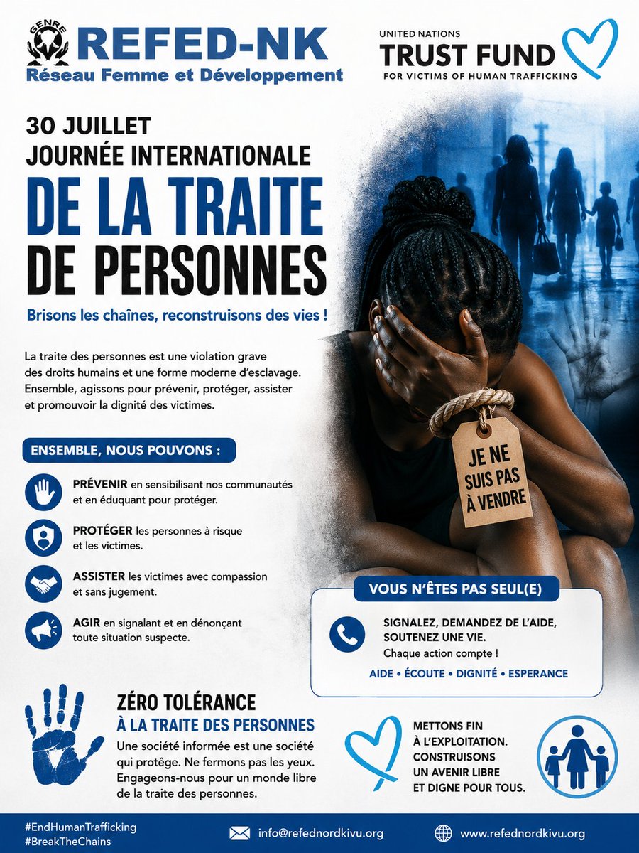 BushiriYanick's tweet photo. La traite des personnes est une violation grave de droits humains, et une forme moderne d'esclave. Ensembles agissons, pour prévenir, protéger, Assister et promouvoir la dignité des victimes
#endhumantrafficking #unvtf #REFED-NK https://t.co/TAglP29CtO
