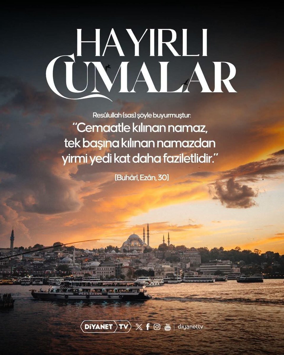 YilmazGuney36's tweet photo. Resûlullah (sas) şöyle buyurmuştur:

 ❝Cemaatle kılınan namaz, tek başına kılınan namazdan yirmi yedi kat daha faziletlidir.❞

[Buhârî, Ezân, 30]
#CumamızMübarekOlsun 🤲🏻 | #HayırlıCumalar https://t.co/m4EAg9MrMa