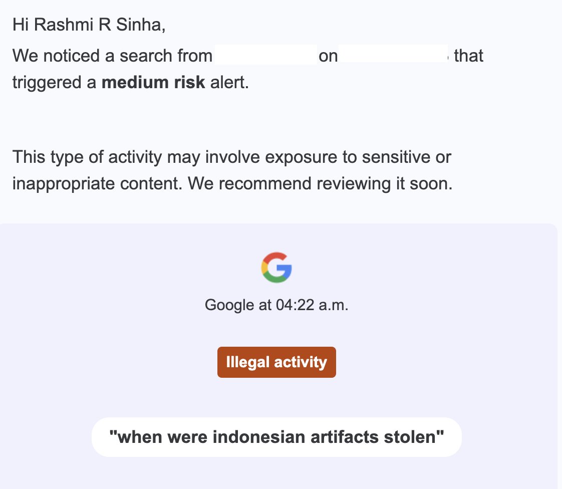 rashmi's tweet photo. This is why we become blind to notifications from computer monitoring softwares. 

Qustodio actually sent me an email notification for my history buff son's google search about indonesian artifacts :-) https://t.co/qcQn3GSi20