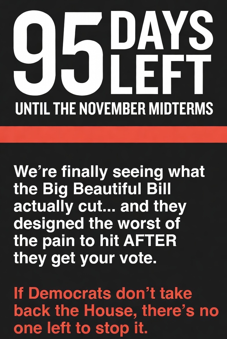 mjfree's tweet photo. 🚨 95 days left until the November midterms and we’re finally seeing what Trump's ruthless "Big Beautiful Bill" actually cut… YOUR HEALTHCARE!

And the timeline makes it clear they designed the worst of the pain to hit AFTER they get your vote. Cruel AF.

If Democrats don’t take back the House, there’s no one left to stop the literal bleeding 🩸

Cruel #RepublicansCutHealthcare behind your back 🤷🏻‍♂️