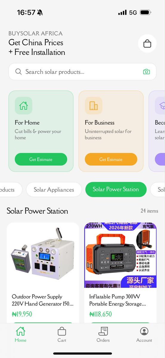 it_Rutie's tweet photo. Thank God, @BuySolarAfrica saved me from spending almost ₦6M. 😭 I got the same solar setup at China prices 🇨🇳 for under ₦3M.

✅ Free 1-minute estimate
✅ FREE installation
✅ Pay small small on the app

Just download the BuySolar Africa app and tap “Estimate for Homes.” It literally takes a minute.