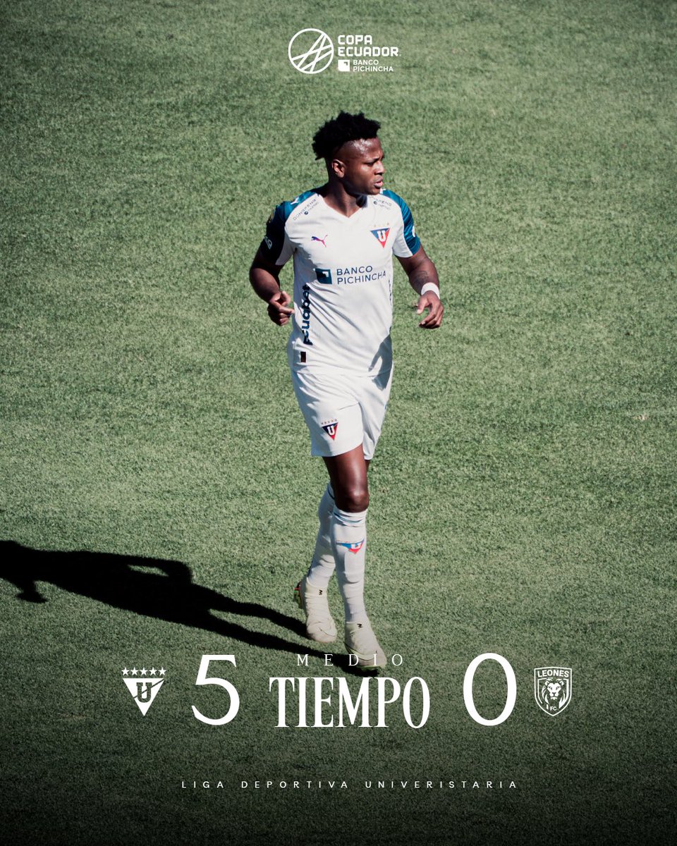 LDU_Oficial's tweet photo. ¡Final del primer tiempo!

Vamos LIGA💪

🆚 #LIGALeones 5x0
🏆 #CopaEcuadorBancoPichincha

#VamosLIGA #GuerrerosAlbos https://t.co/G0ZoVkDRMz