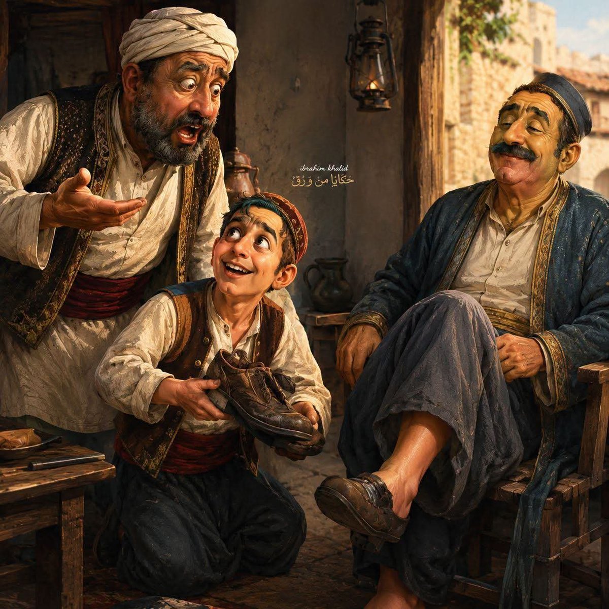 raghadd1250's tweet photo. يحكى أن أحدهم نزل ضيفاً على صديق له من البخلاء

وما أن وصل الضيف حتى نادى البخيل ابنه

وقال له: يا ولد عندنا ضيف عزيز على قلبي فاذهب واشترى لنا نصف كيلو لحم من أحسن لحم. ذهب الولد وبعد مدة عاد ولم يشترى شيئاً

فسأله أبوه: أين اللحم؟

فقال الولد: ذهبت إلى الجزار

وقلت له: أعطنا أحسن ما عندك من لحم.

فقال الجزار: سأعطيك لحماً كأنه الزبد.

قلت لنفسي : إذا كان كذلك فلماذا لا أشتري الزبد بدل اللحم. فذهبت إلى البقال

وقلت له: أعطنا أحسن ما عندك من الزبد.

فقال: أعطيك زبداً كأنه العسل.

فقلت: إذا كان الأمر كذلك فالأفضل أن أشتري عسلاً

فذهبت إلى بائع العسل

وقلت: أعطنا أحسن ما عندك من العسل.

فقال الرجل: أعطيك «عسلاً» كأنه الماء الصافي

فقلت لنفسي: إذا كان الأمر كذلك، فعندنا ماء صافٍ في البيت. وهكذا عدت دون أن أشتري شيئاً.

قال الأب: يالك من صبي شاطر. ولكن فاتك شيء.

لقد استهلكت حذاءك بالجري من دكانٍ إلى دكان.

فأجاب الابن : لا يا أبي.. أنا لبست حذاء الضيف!!