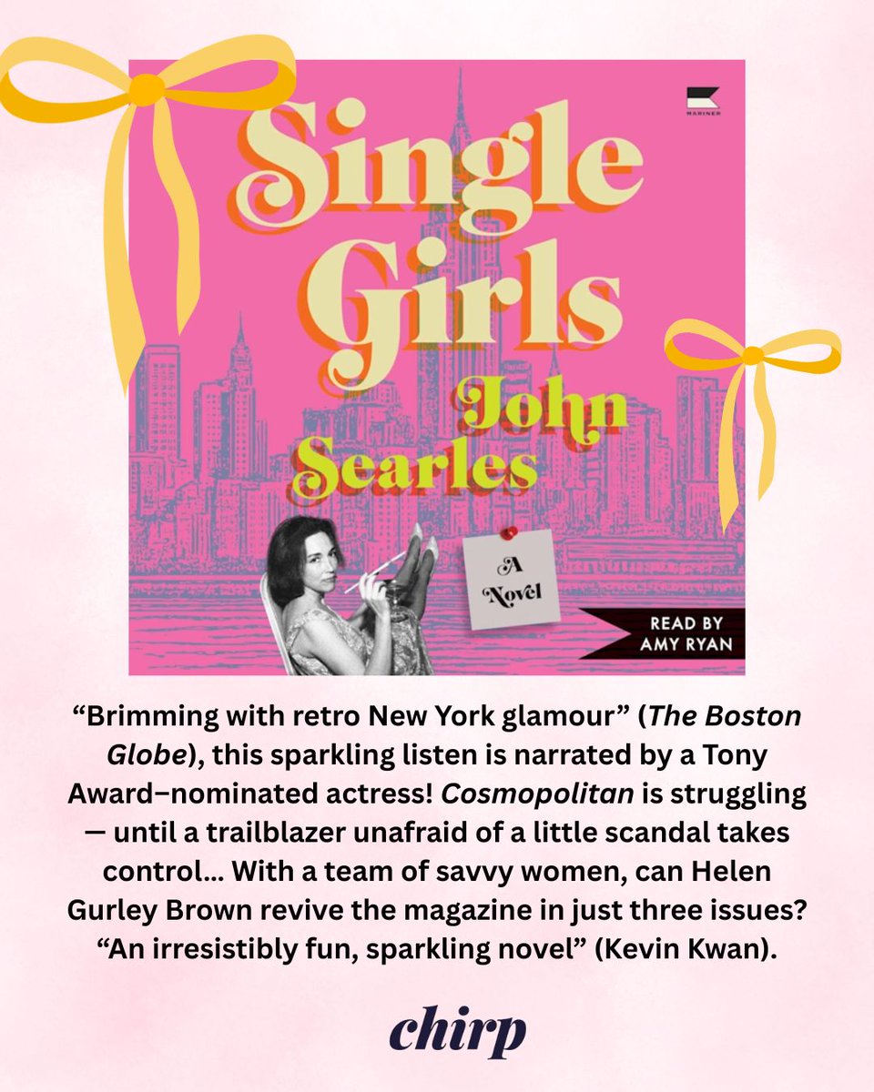 ChirpBooks's tweet photo. Summer listening rec incoming! Performed by three-time Tony Award–nominated actress Amy Ryan, Single Girls follows Helen Gurley Brown as she works to revitalize the ailing Cosmopolitan magazine in 1965! https://t.co/HshEWiWsSH