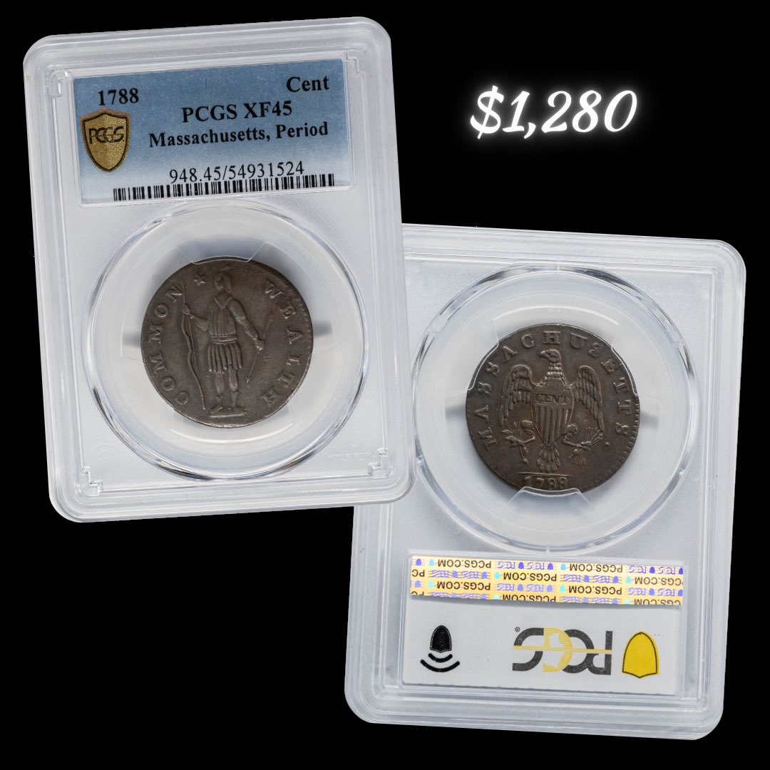 nfccoins's tweet photo. Over 200 years of history packed into this 1788 Massachusetts, period cent XF45 PCGS Secure.
Website: https://t.co/gwcyUOwvAa
eBay: https://t.co/6gZmfl8xFT
#tnfc #throwbackthursday #oldcoins #pcgscoin https://t.co/6Pz4YZTMzK