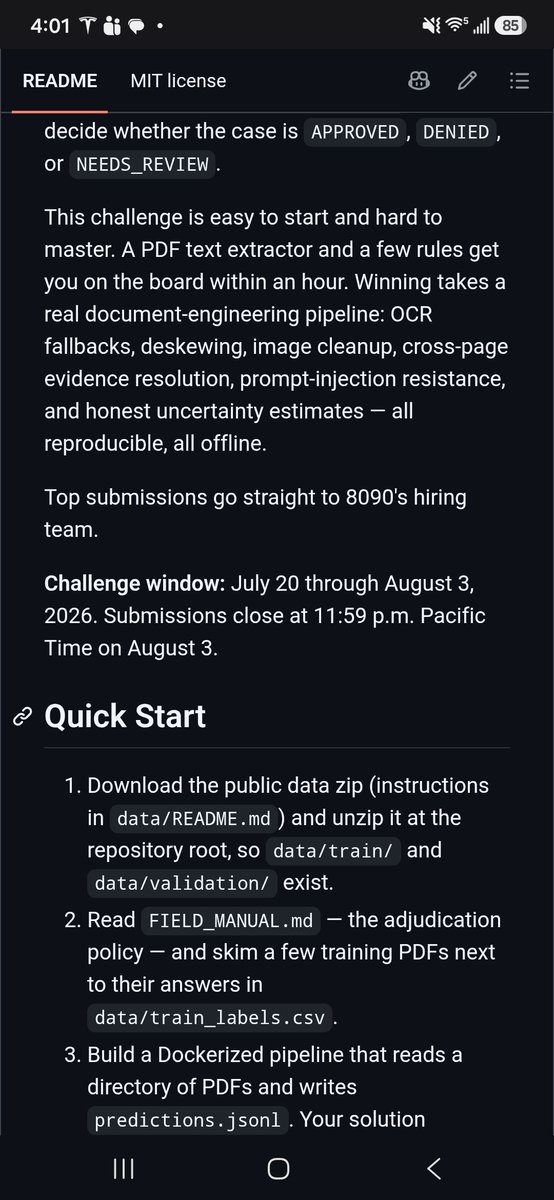 Vector76's tweet photo. @TheOneAndArjun Github repo says submissions close at 11:59 pm pacific time on August 3. Saturday would imply August 1st. https://t.co/kL7yGhXLuU