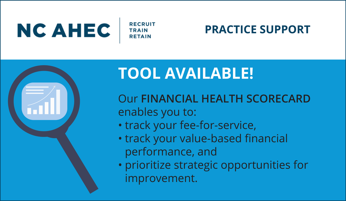 ncahec's tweet photo. 📋 ✅ @ncahec Practice Support offers a Financial Health Scorecard for practices in need of a no-cost resource to track their fee-for-service and value-based financial performance, and to prioritize strategic opportunities for improvement. View and download the tool at https://t.co/USKXprlnht. Questions?  Email us at practicesupport@ncahec.net.
