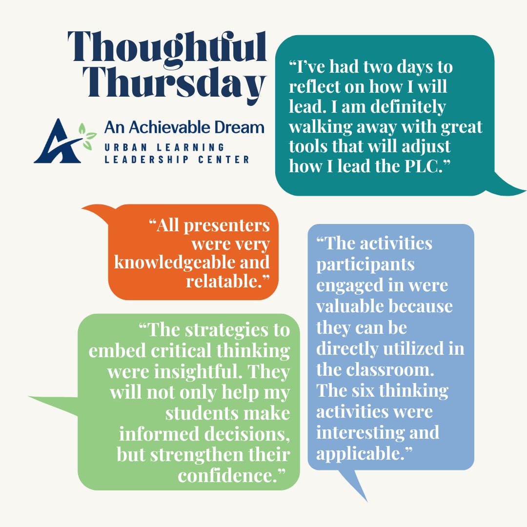AADULLC's tweet photo. Educator voices say it best! From stronger PLC leadership to classroom-ready critical thinking strategies, AADULLC's professional learning equips educators with practical tools they can use immediately to make a lasting impact. #AADULLC #ThoughtfulThursday https://t.co/x0XE9i04Em
