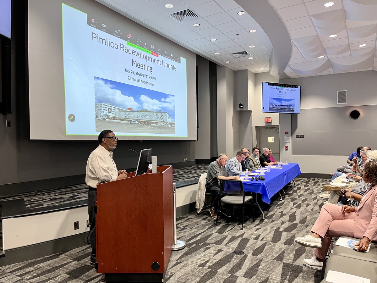 MDStadiumAuth's tweet photo. On July 28th, despite the inclement weather, the Maryland Stadium Authority together with our project partners & stakeholders hosted an in-person & virtual Pimlico Race Course Redevelopment Public Meeting. Learn more & sign-up for the project updates: https://t.co/PiSPexAIXR https://t.co/uRv0dcXE52
