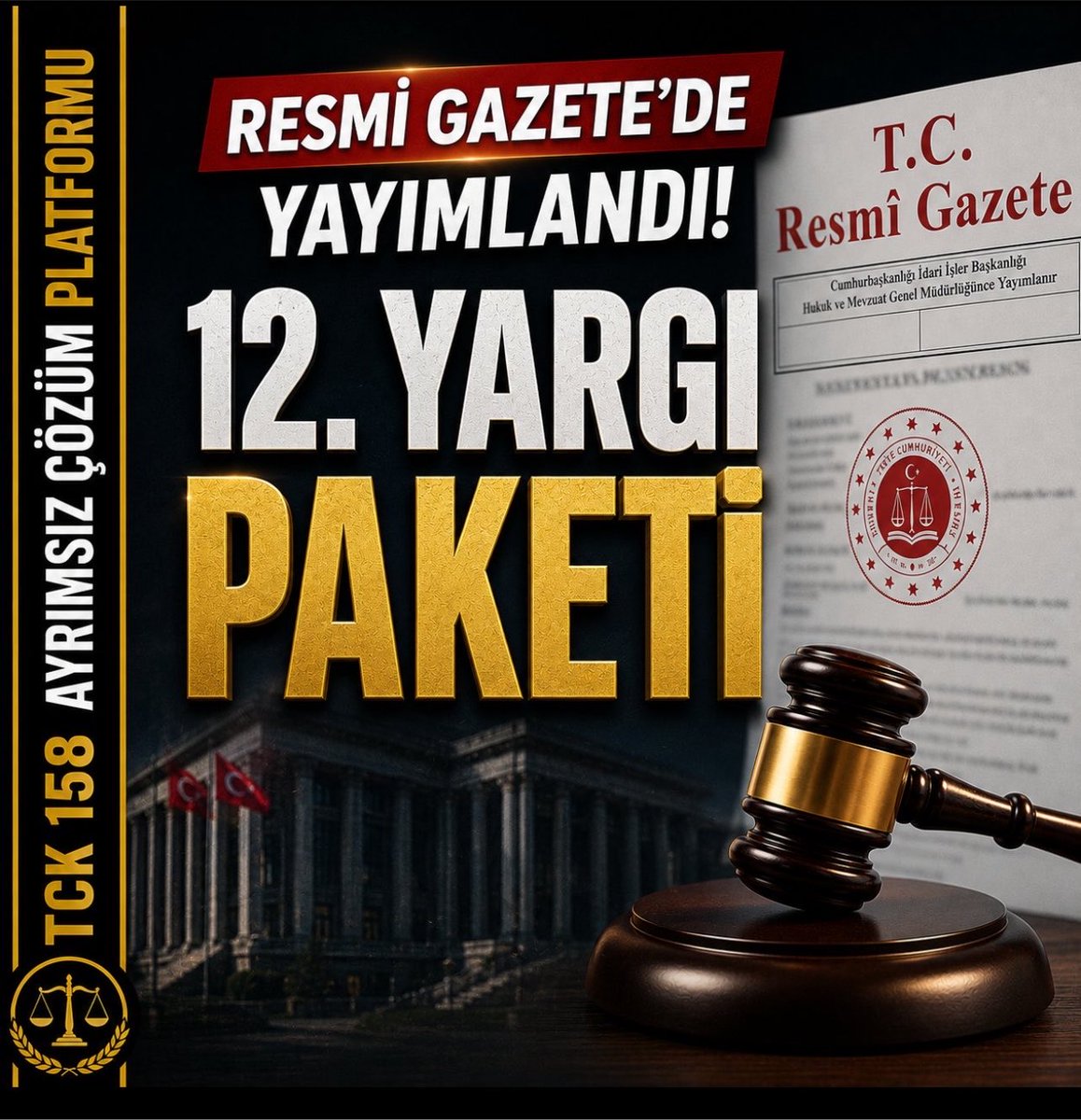 trebru123's tweet photo. 🚨12. Yargı paketi Resmi Gazete’de yayımlanarak yürülüğe girdi

📌Yıllardır mücadele veren bütün arkadaşlarımın eline emeğine sağlık hepimizi adil ve vicdanlı yargılayacak hakim ve savcılar denk gelmesi dileğiyle..

#TCK158AyrımsızÇözüm https://t.co/WjdVBxX6m3