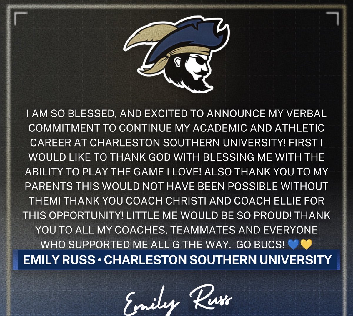 EmilyRuss2027's tweet photo. I can’t wait to be a Buccaneer! @CSUBucsSoftball @MusserChristi @elliegoins @VAGloryFP @thecolinchrist @bgcatching  @GloryGuy99 @ExtraInningSB @d1graphicsco @DiamondAddicts  @pascucci_real_estate https://t.co/i7z9m0opTi