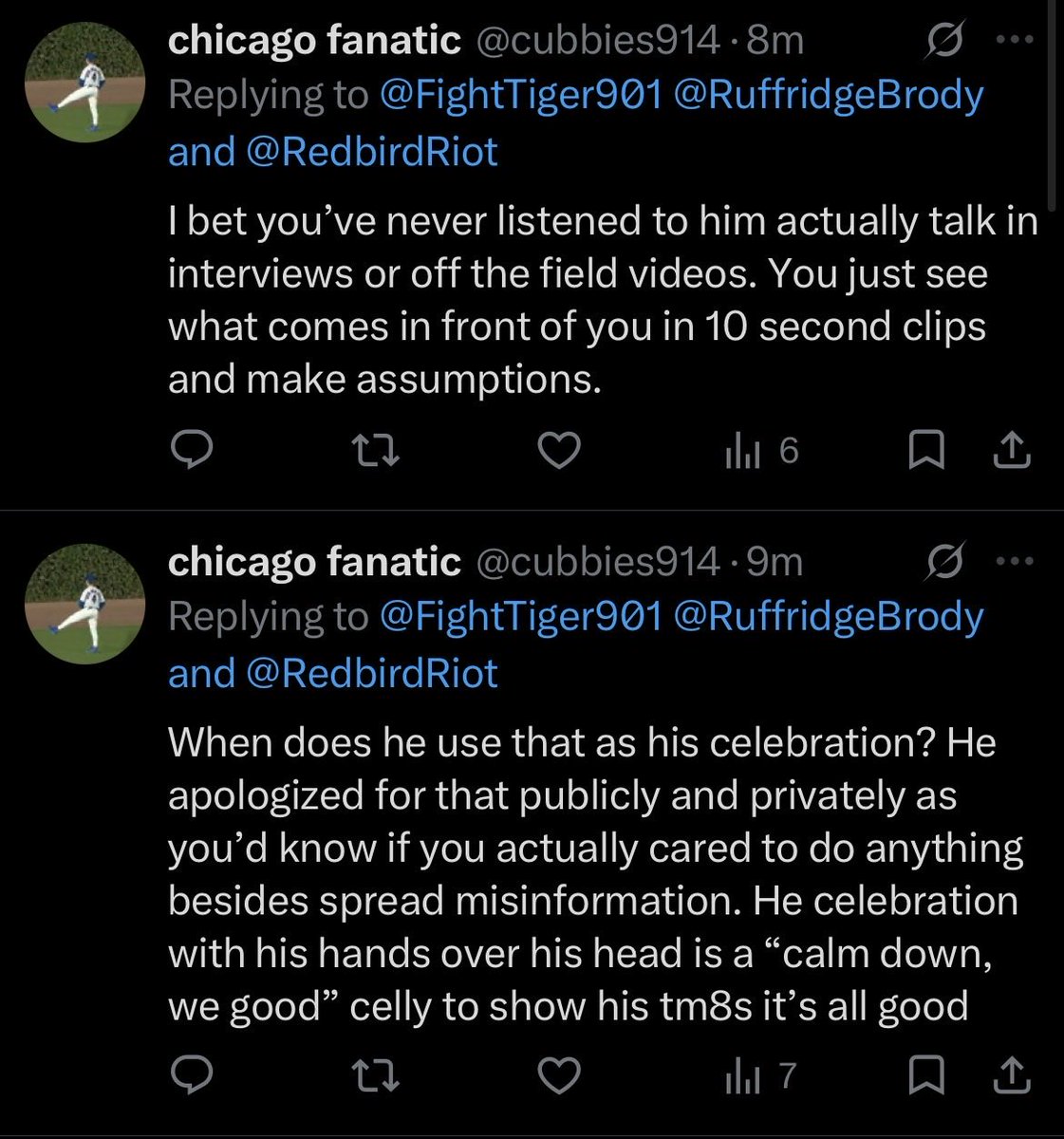 FightTiger901's tweet photo. @cubbies914 @RuffridgeBrody @RedbirdRiot I ain’t reading allat. I’m happy for you or I’m sorry that happened https://t.co/gkcb9uDS8g