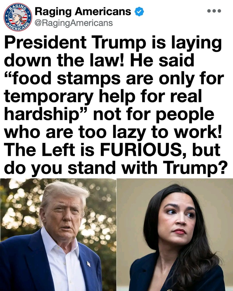 TheSCIFn8rv's tweet photo. President Trump just restated the obvious truth: food stamps exist as short-term help during genuine hardship, not as a permanent paycheck for those who refuse to work.

The radical left erupts in rage whenever anyone defends the work ethic and taxpayer fairness. https://t.co/zdpVShEdzD