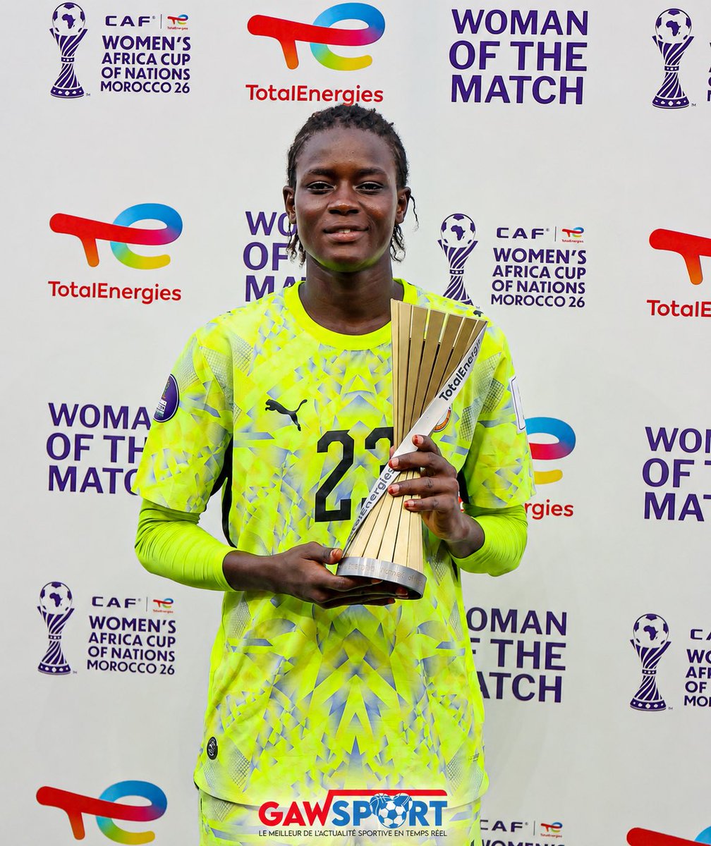 DiopCheikhGawa2's tweet photo. 𝐂𝐀𝐍 𝐟𝐞́𝐦𝐢𝐧𝐢𝐧𝐞 𝐌𝐚𝐫𝐨𝐜 𝟐𝟎𝟐𝟔 | La gardienne des Lionnes, Adji Ndiaye élue Femme du match ! 🧤 🇸🇳

#TotalEnergiesWAFCON2026 | #SENKEN | #WOTM https://t.co/BVXDJDYO3I