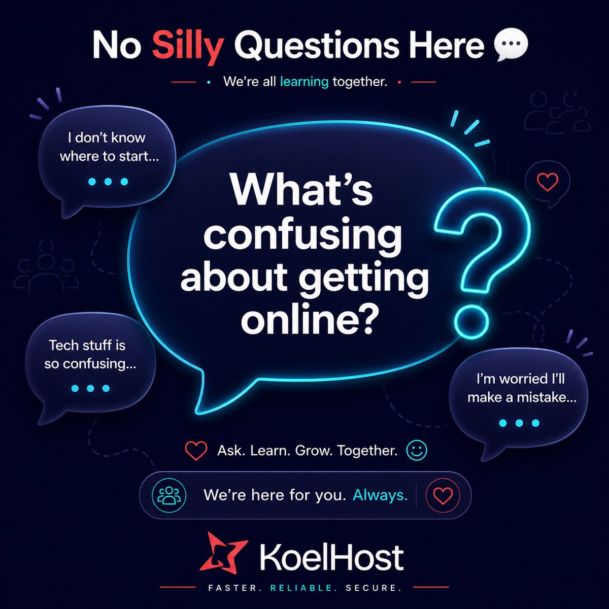 Koelhost's tweet photo. 4 days in — checking in on you. 🙋
What feels most confusing or intimidating about getting your business online?
Drop it below 👇 No silly questions. We reply to everything with a clear, jargon-free answer.
#KoelHost #AskUsAnything https://t.co/sCP90uIv2z